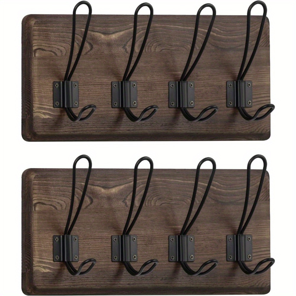 

2 Mounted Coat Rack, Wood Rustic Coat Hooks With 4 Hooks For Entryway, Mudroom, Bathroom, Kitchen