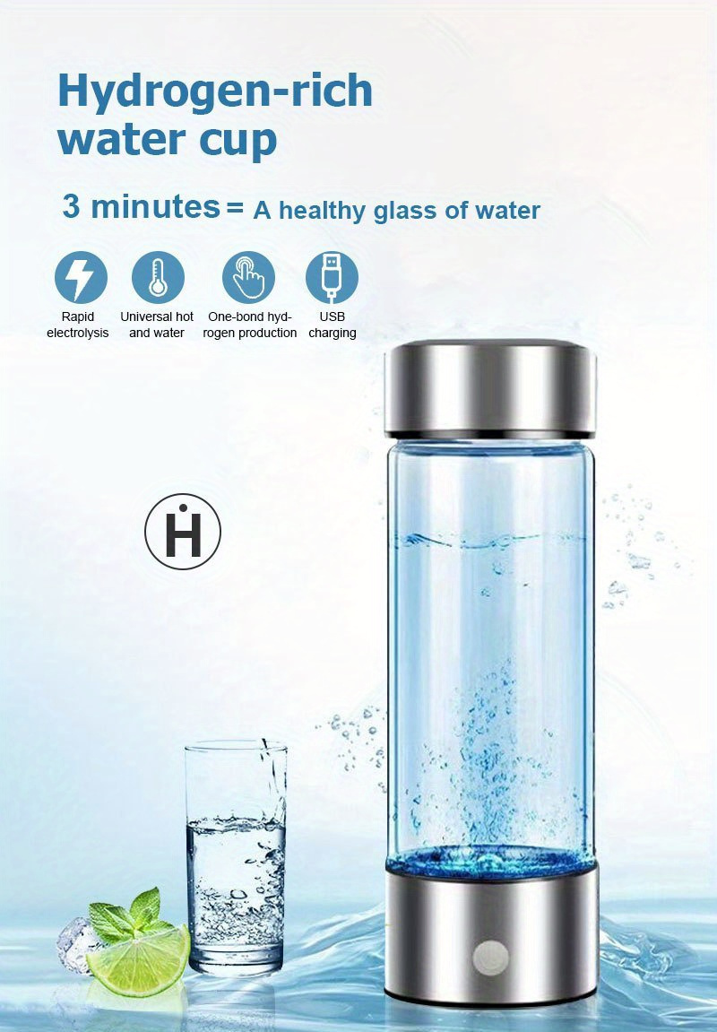   portable hydrogen water bottle 420ml usb rechargeable hydrogen generator ionizer water cup with 1000mah lithium battery rapid electricity universal hot   touch   contact safe for office camping outdoor use details 0