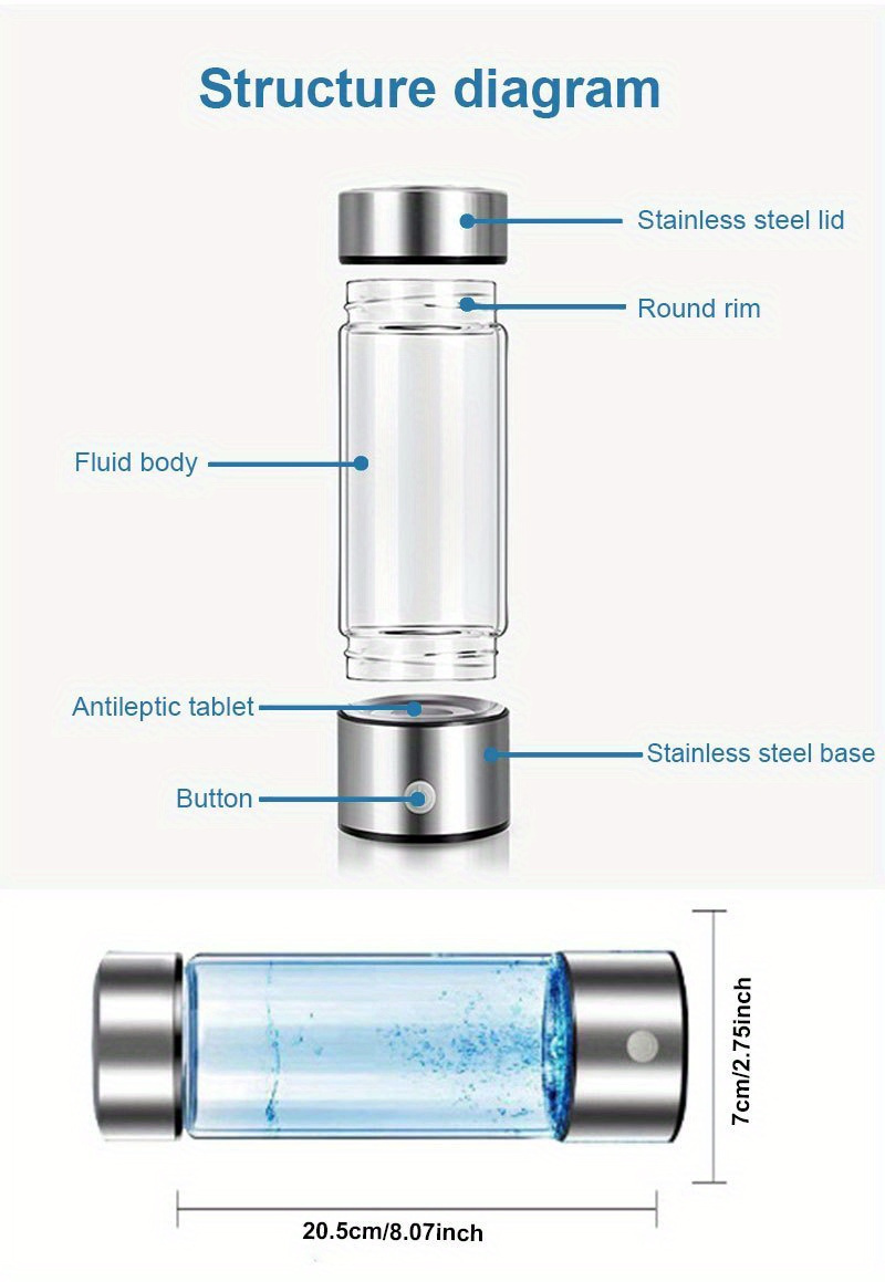   portable hydrogen water bottle 420ml usb rechargeable hydrogen generator ionizer water cup with 1000mah lithium battery rapid electricity universal hot   touch   contact safe for office camping outdoor use details 8