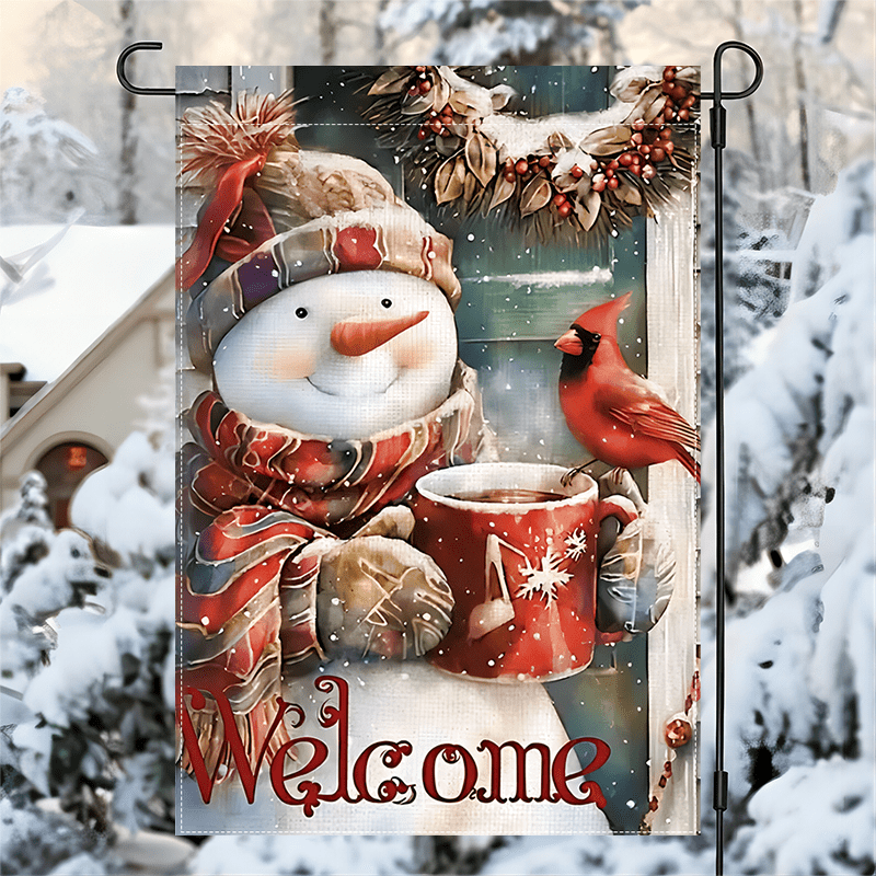 

Snowman And Flag - Double-sided, Waterproof, Polyester Burlap, Outdoor Holiday Decoration, No Electricity Needed - 12x18 Inches