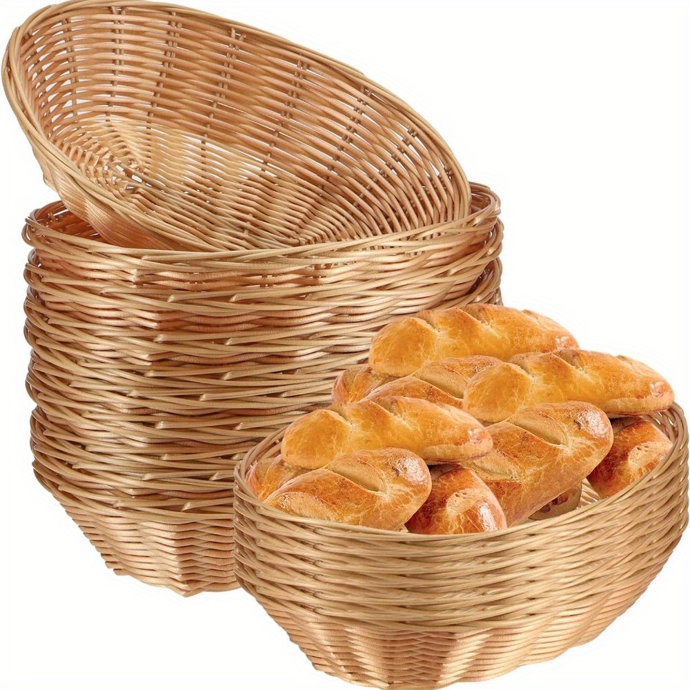 

10pcs Hand-woven Wicker Bread Basket, Woven Table And Vegetable Basket, Kitchen, Dining Room, Brown