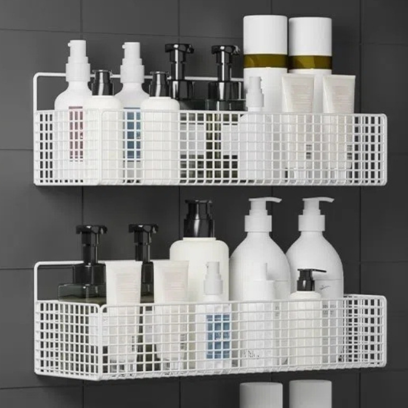 

Space-saving Cast Iron Bathroom Shelf With Towel Bar - No Drilling Required, Wall-mounted Organizer For Shampoo & Soap, Bathroom Organizers And Storage