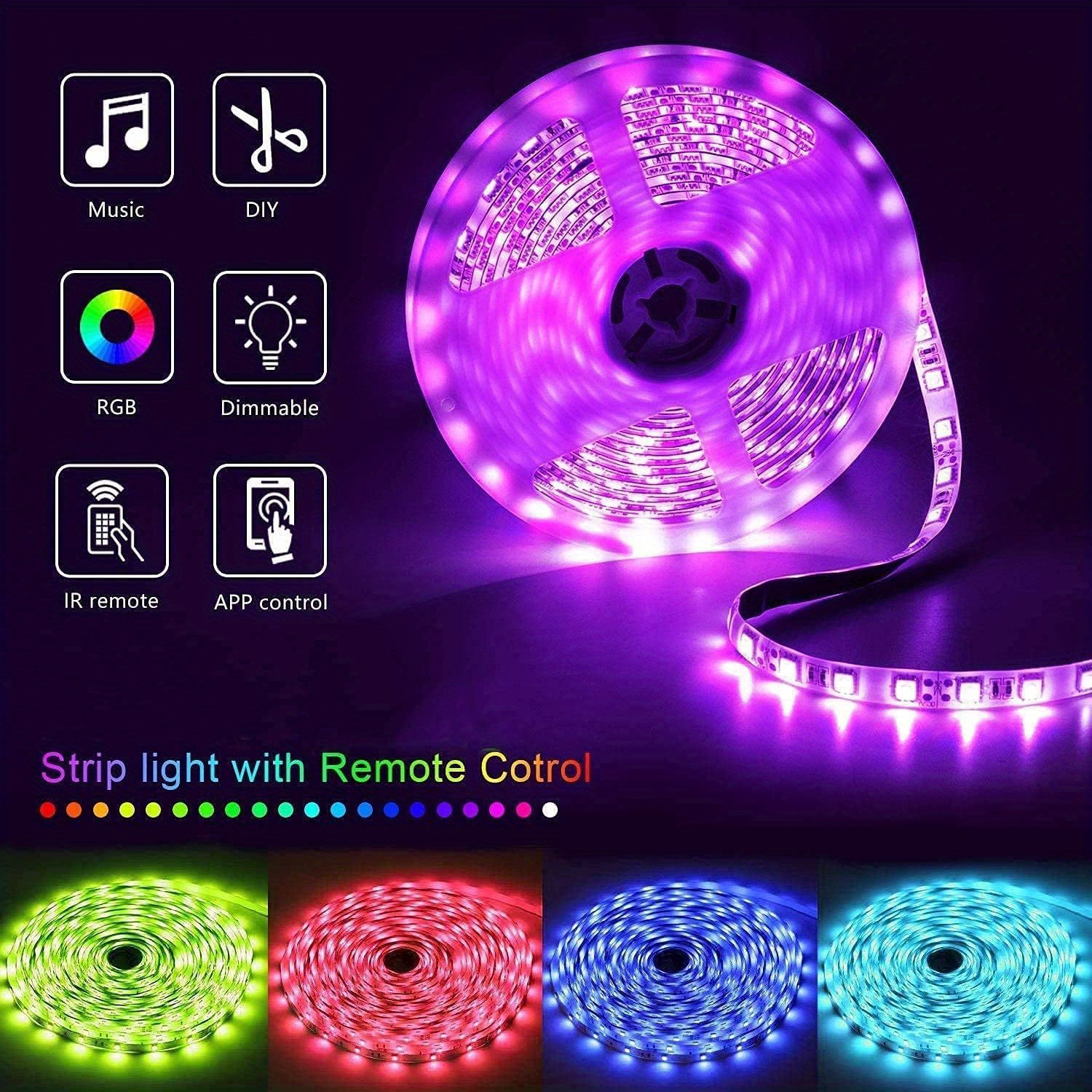 

200ft Smart Rgb Led Strip Lights With App Control & Remote, Dimmable, For Bedroom, Party & Easter Decor – , 2pcs (100ft ), Led Lights For Bedroom