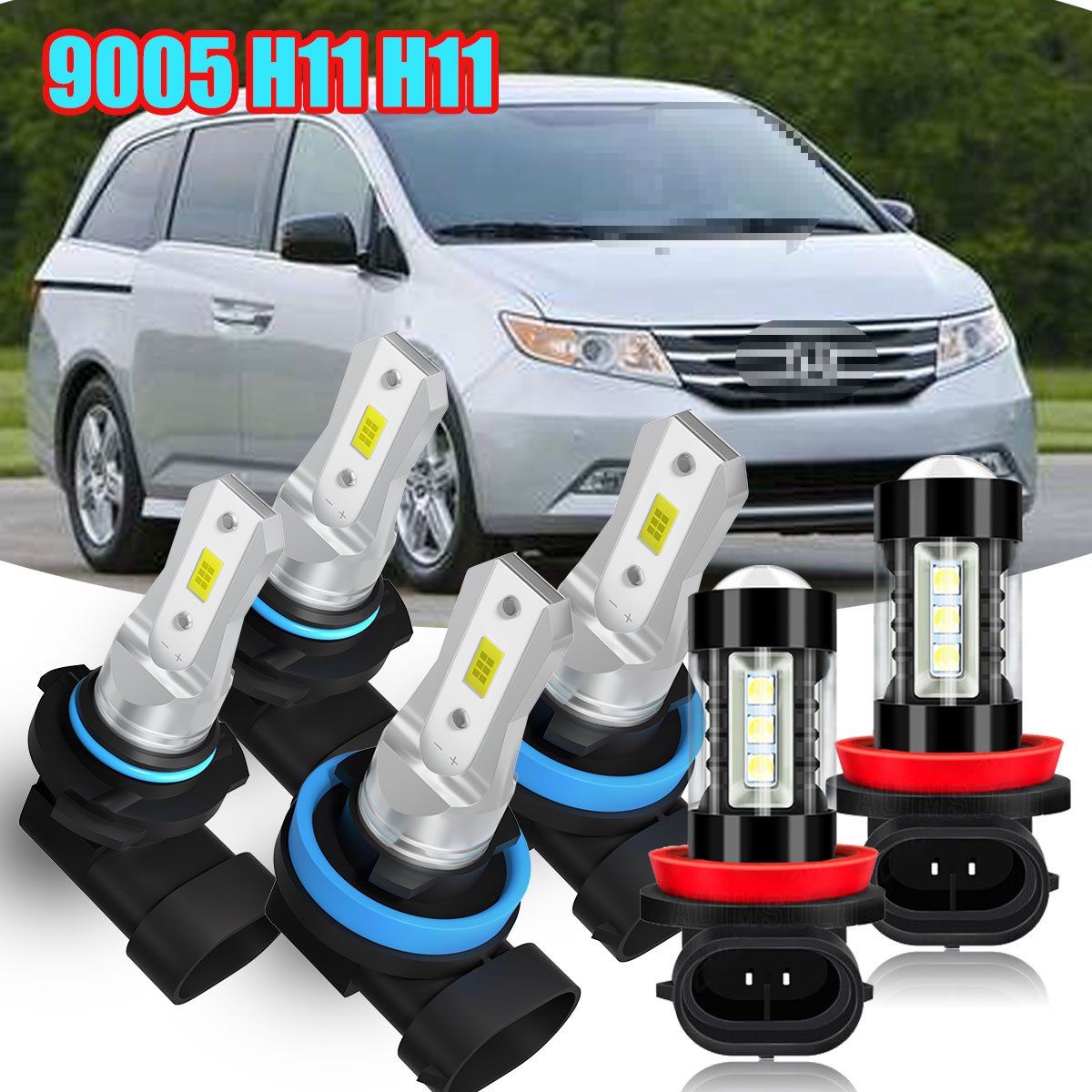 

6x 9005 H11 H11 For Honda For Odyssey 2011-2021 Led Headlight Kit Bulbs, High Power Lamps, Beam Fog Light, 4000lm 6000k 40w, Canbus No ,