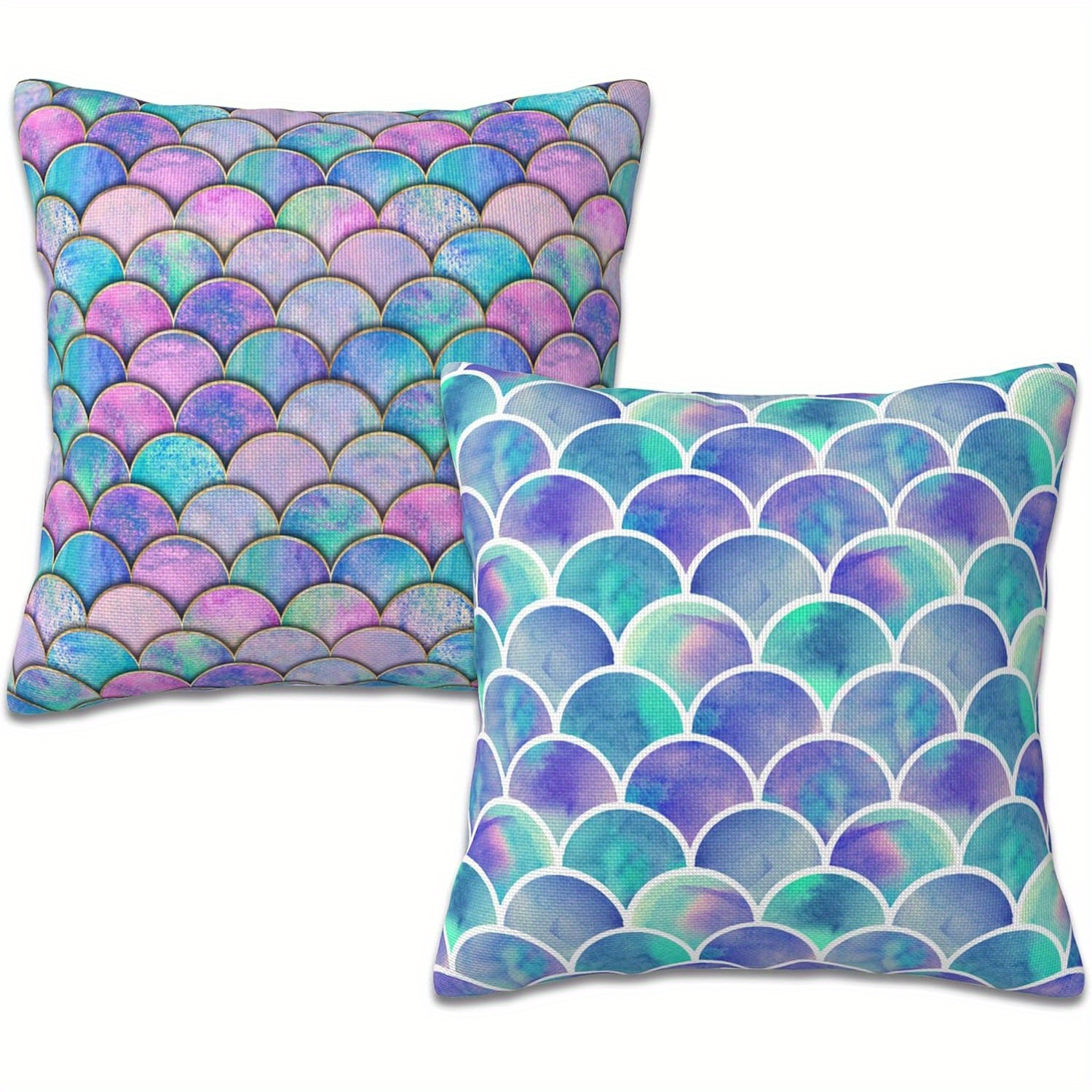 

2pcs Mermaid Scale Throw Pillow Covers, 18x18 Inch - Watercolor Rainbow Design, Zip Closure, Machine Washable For Living Room & Bedroom Decor
