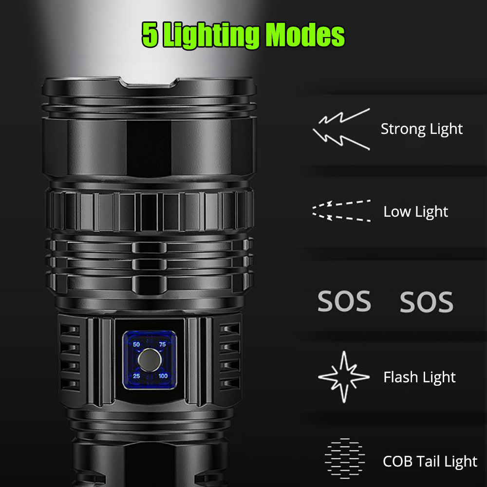 

Rechargeable Tactical Led Flashlight With 5 , Sos & Cob Tail Light - Handheld Spotlight For Camping, Hiking & Emergencies