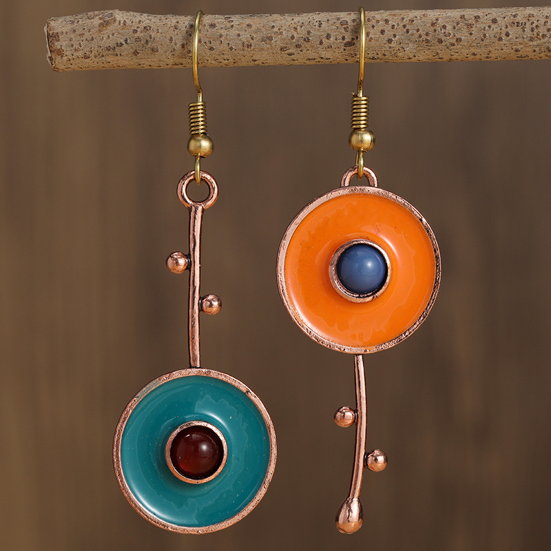 Women's Copper Metal Pendant Earrings - Ethnic Design Featuring Orange And , Jewelry Additions