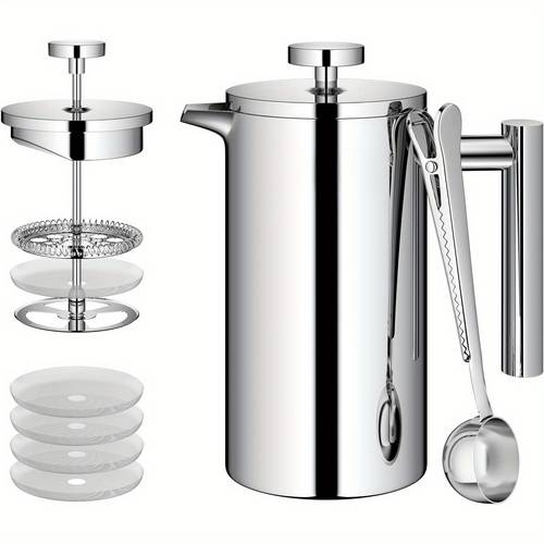 coffee maker double wall insulated french stainless steel coffee maker included filters and 1 coffee spoon coffee maker for home and outdoor 304 stainless steel coffee maker