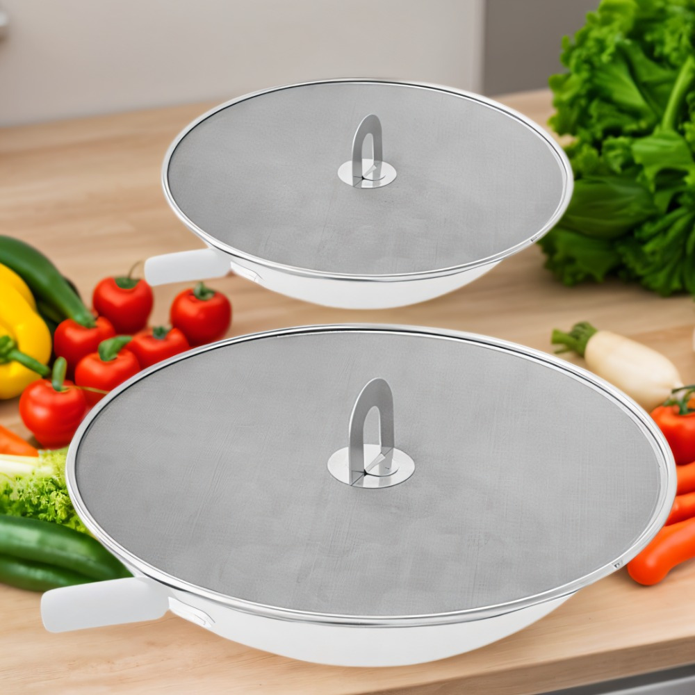 

2-in-1 Frying Pan Stainless Steel Oil Protection Device Used For Storing To Blocking Net Suitable For Kitchen Frying Pans