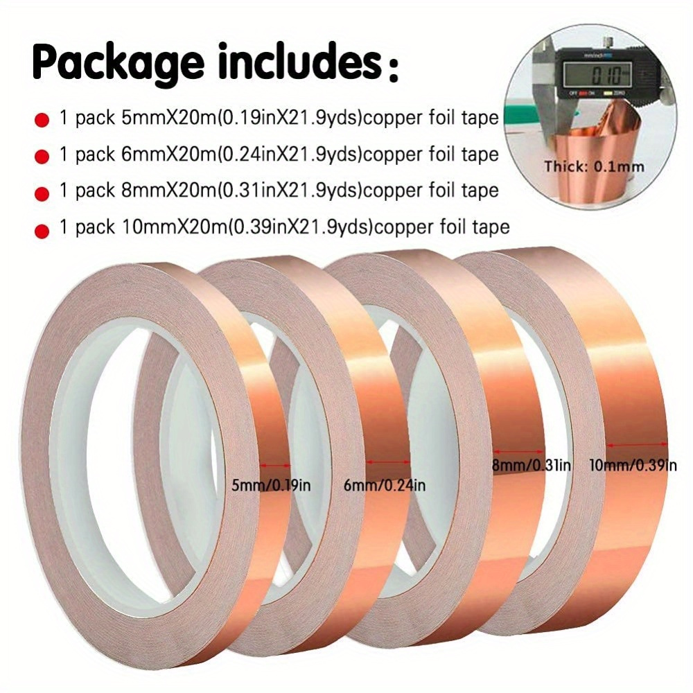 

4 Rolls Copper , 4 (5/ 6/ 8/ 10mm) Adhesive, For Emi Shielding, , , , Grounding, Crafts