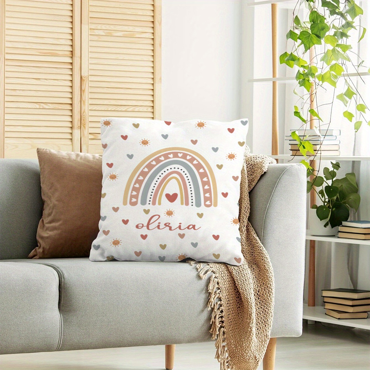 

Customizable Rainbow Pattern Throw Pillow Cover - 1pc Polyester Knit Fabric For Sofa Bedroom Study - Contemporary Printed Design With Zipper Closure - Machine Washable - Decor Gift For