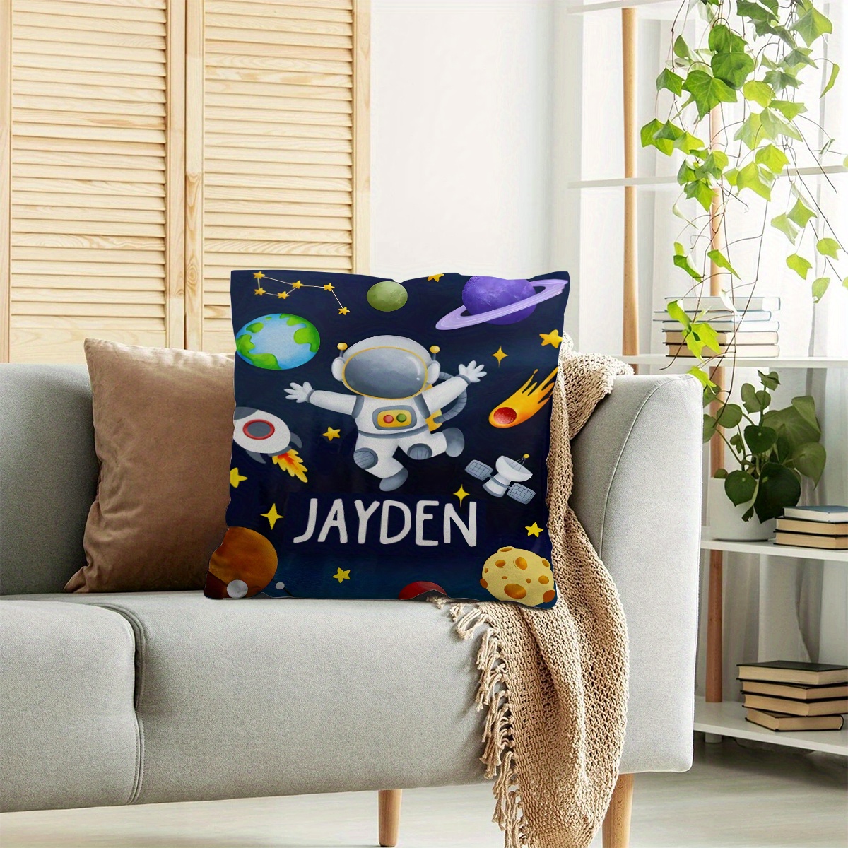 

Custom Astronaut-themed Square Pillow - Personalize , Zip Closure, Soft & Comfortable For Sofa, Bedroom, Study - Decor Gift For Family & Friends