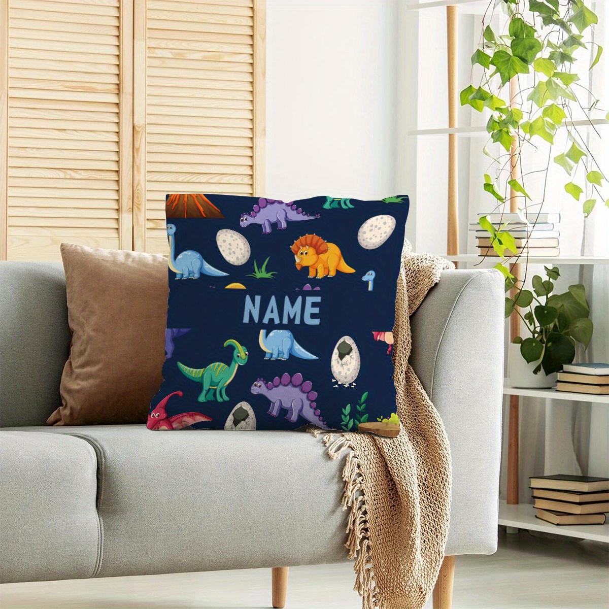 

Custom Dinosaur Pattern Throw Pillow - Personalize , Zippered For Sofa & Bedroom Decor, Soft Polyester, Machine Washable - Perfect Gift For Family & Friends