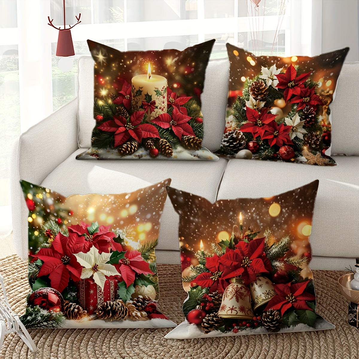 

4pcs Christmas Polyester - And , , Decorative , - , 18"*18", Suitable For Christmas Sofa Bed Decoration (no Pi