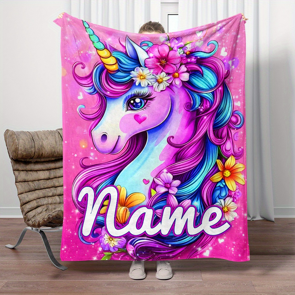 

Customizable Unicorn & Floral Print Flannel Throw Blanket - Soft, Lightweight, And Cozy For Couch, Bed, Travel, Camping - Perfect Gift Idea