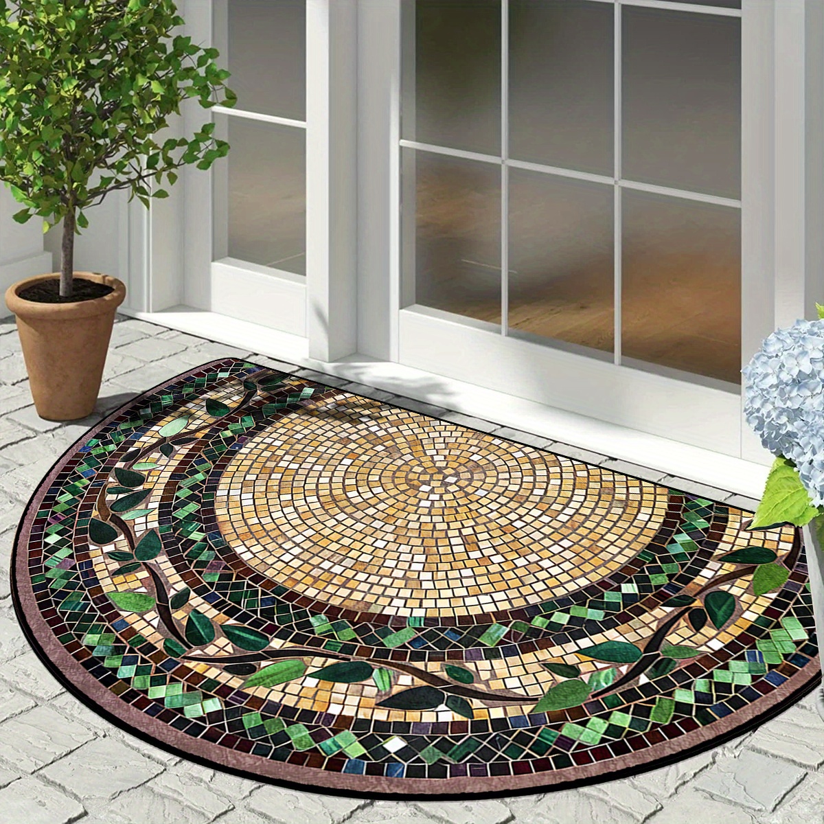 

Vintage-inspired Door Mat With Design - 1000g/sqm, 6mm , Non-slip & , Ethnic Plant Vine Pattern, Hand Wash Only - Home Decor