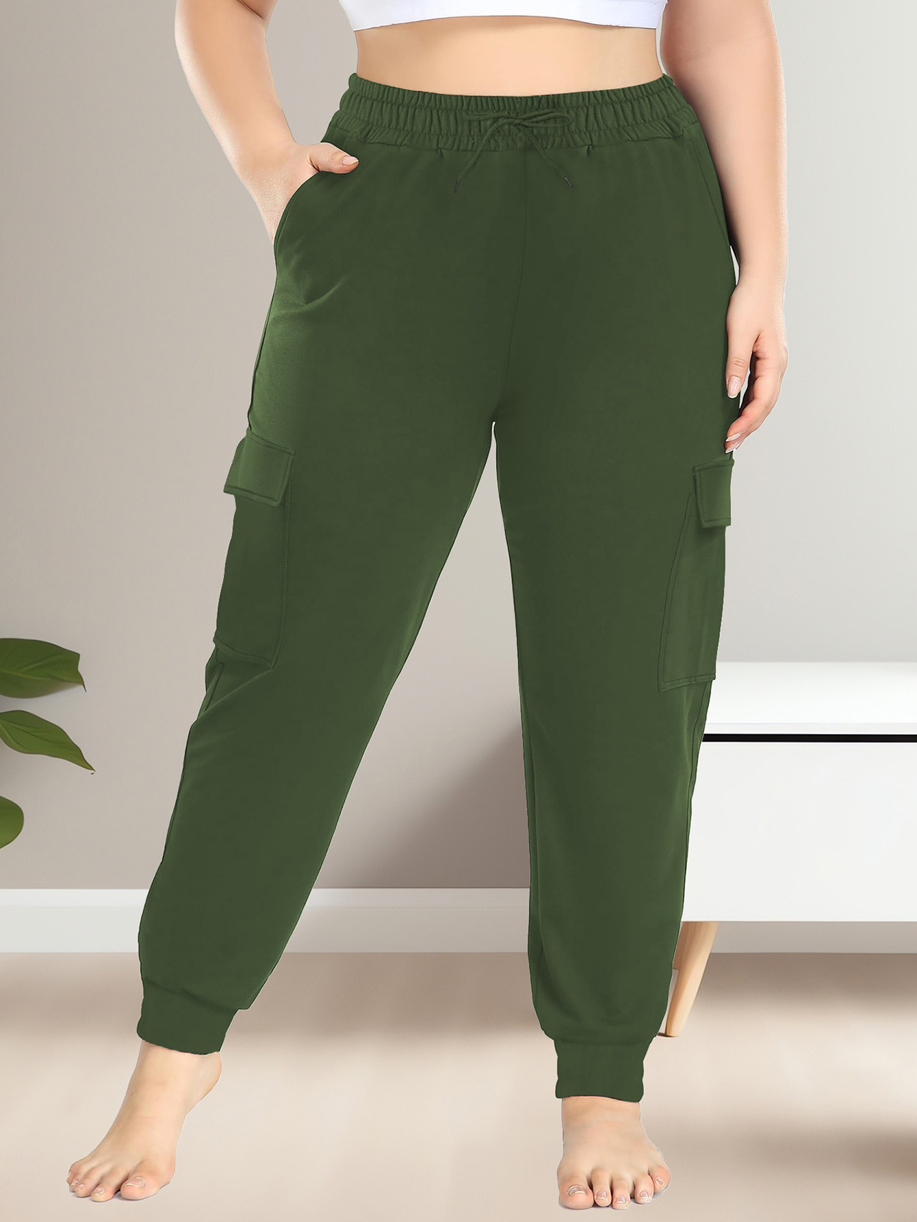1pc XL-5XL Large Size Sports Pants Long Pants Women's Work Pants Loose  Casual Jogging Pants with Pockets