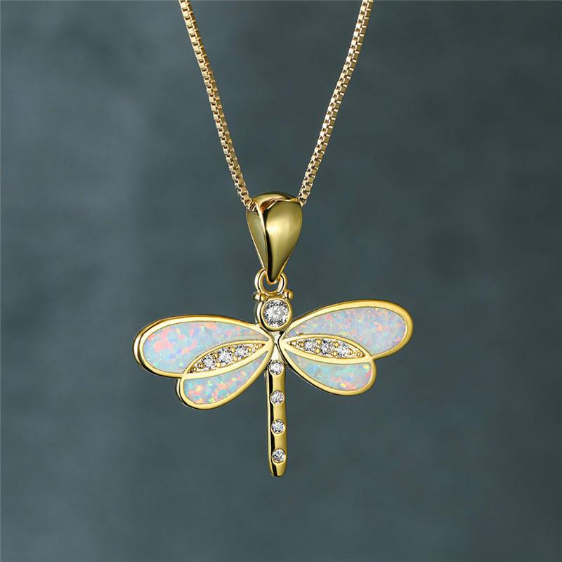 

1 Pcs New Cold Style Gold Dragonfly Opal Necklace Women's Necklace