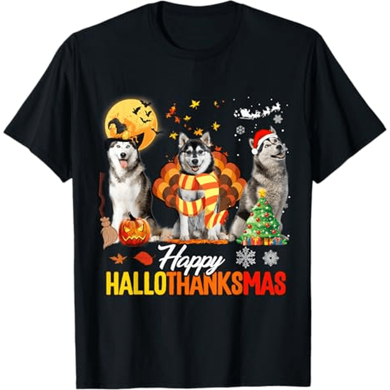 

Husky Dog Happy Thanksgiving T-shirt, 100% Cotton, Gift For Men Women Dad Mom Friends, S-xxxl, Black