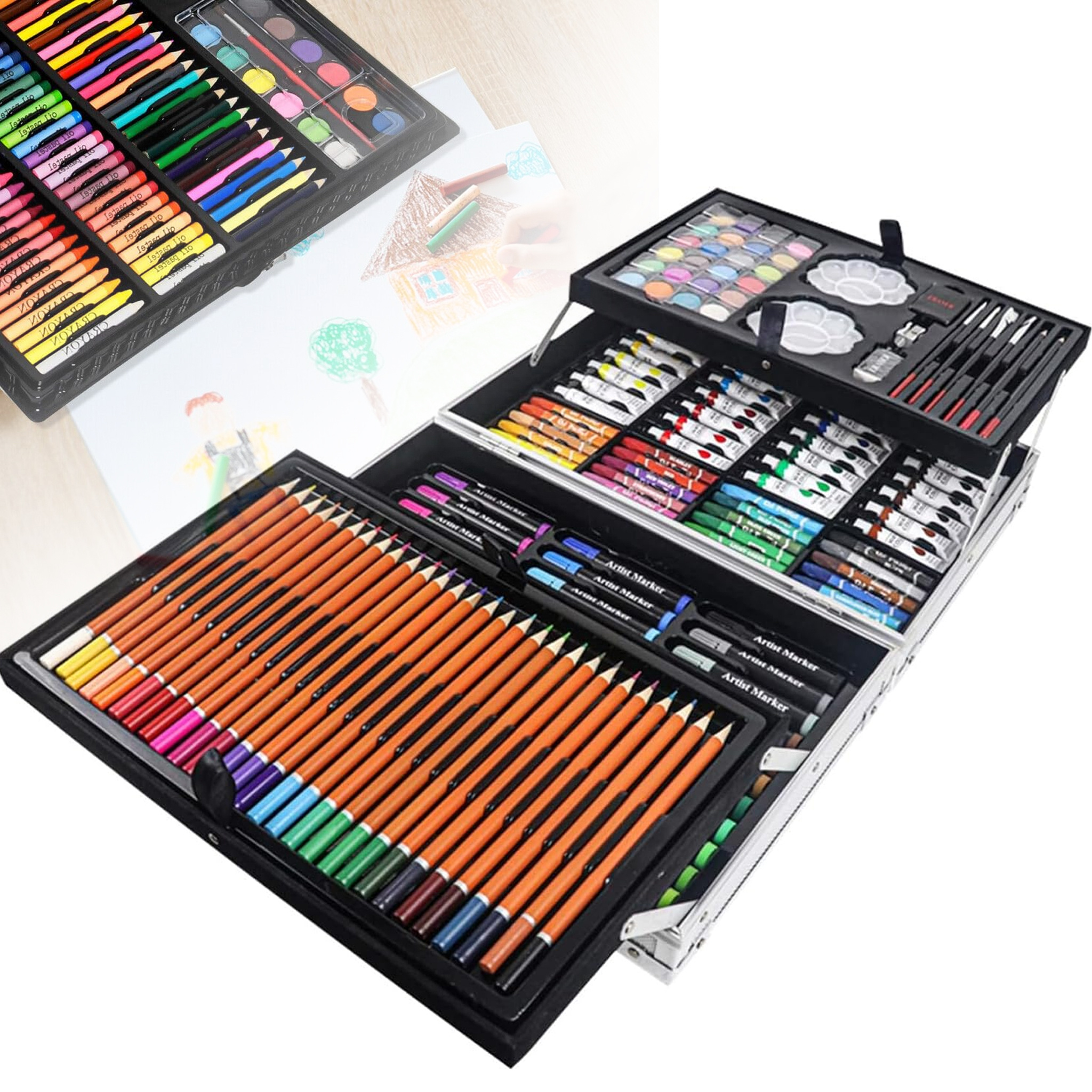 

145- Painting Set For Artists, , Watercolor Pencils, Pastels, Oil Pastels, And Erasers