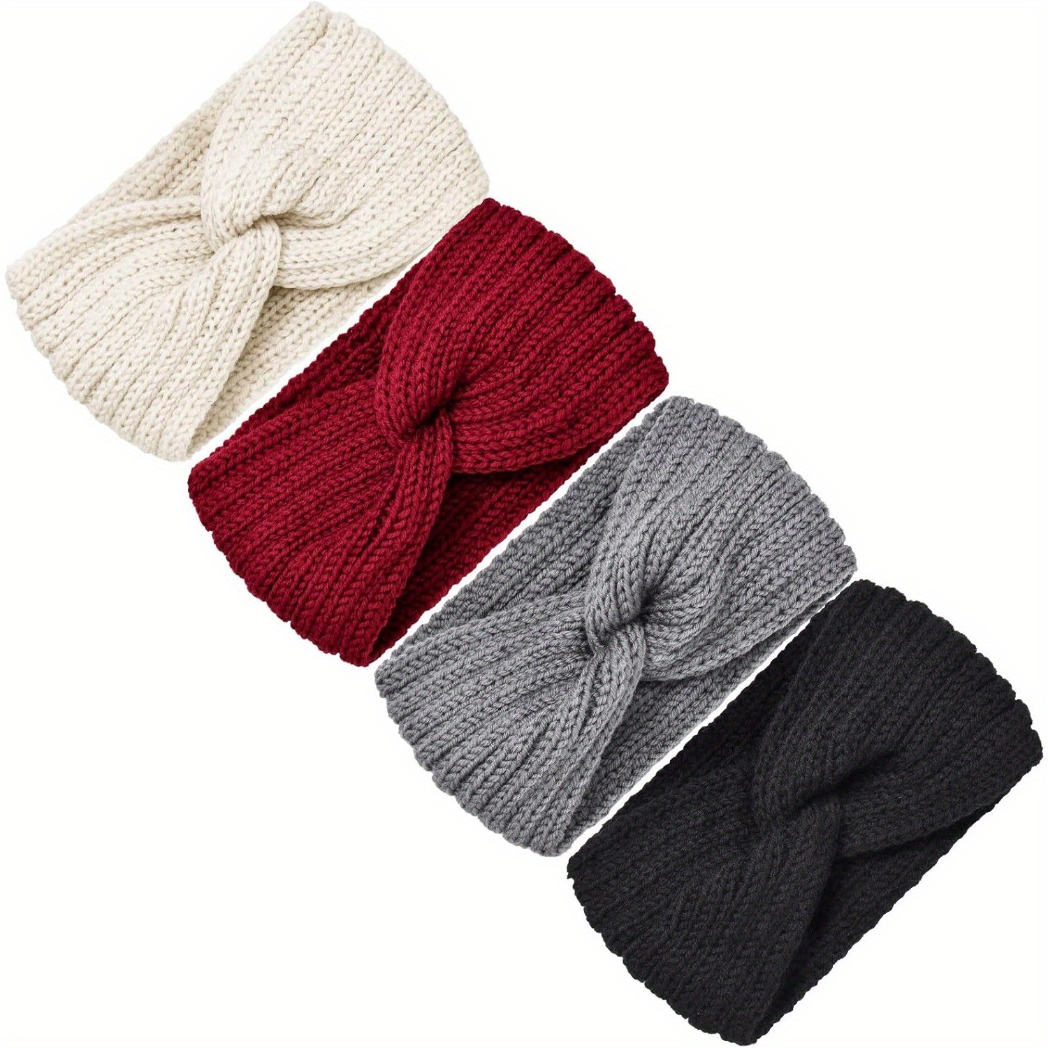 

4pcs Cozy Knit Headbands For Women - Chunky, Braided Design With | Stretchy & Soft Winter Hair Bands