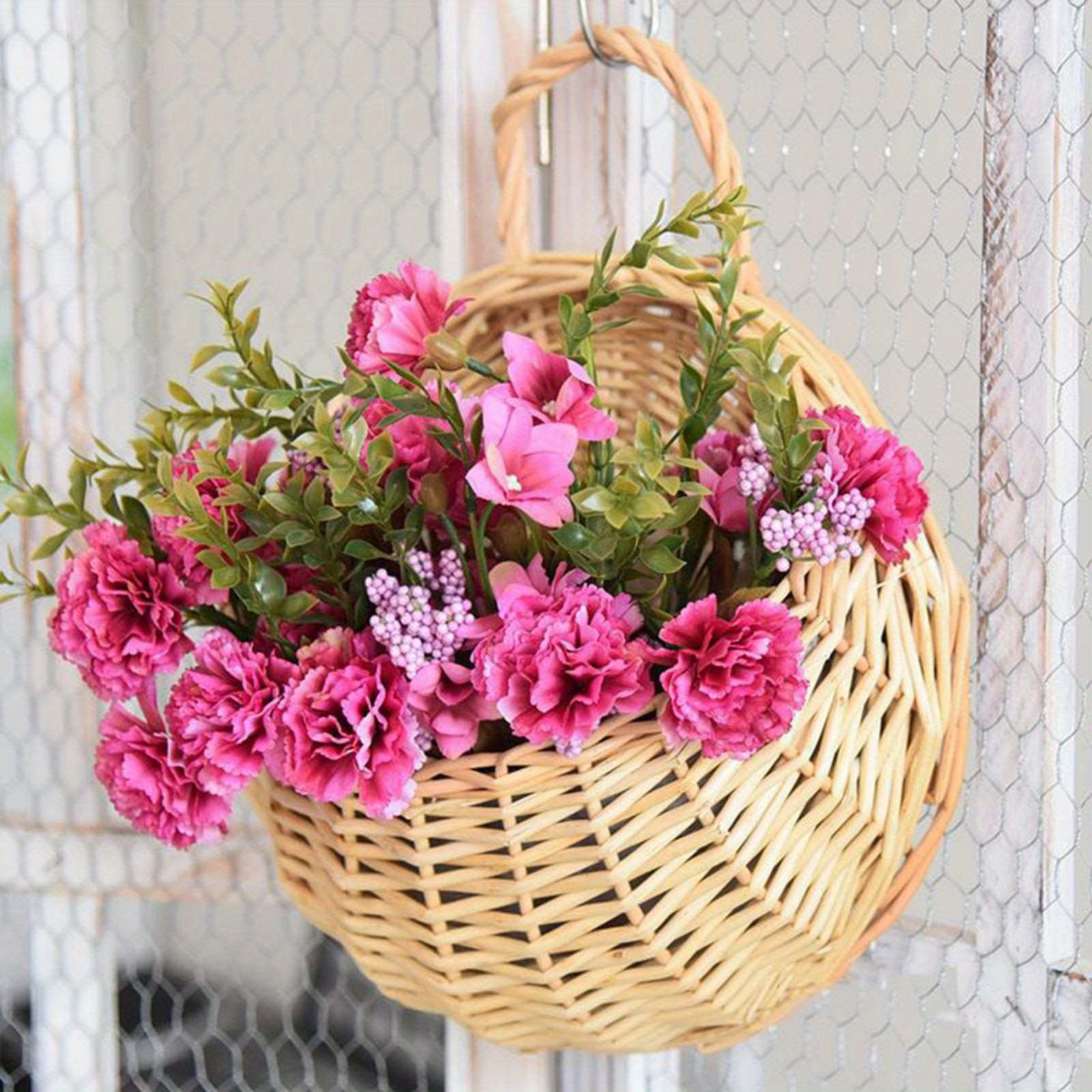 

Hanging Planter Basket Handmade Woven Wall Hanging Wicker Weaving Rattan Vase Half Round Rattan Railing Planter For Indoor Outdoor Home Garden Decor Pot Plants Flowers