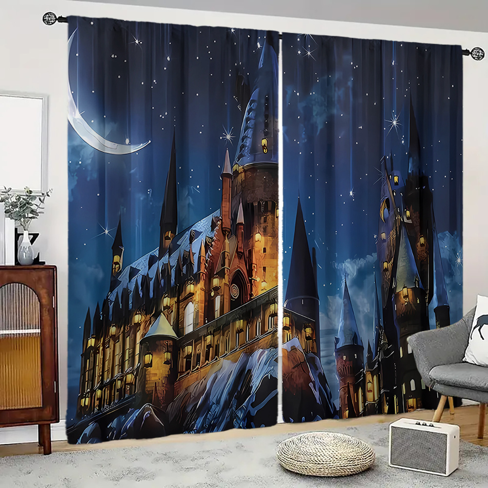

2pcs Set Curtains - Rod , Polyester, For , & - , Decor