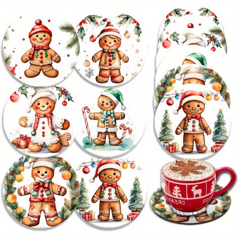 

6-pack Acrylic Gingerbread Man Coasters, 10x10cm, Christmas , Heat-resistant Table Mats, Kitchen & Patio Decor, Cup Holders For Home, Living Room, Ideal Gift For