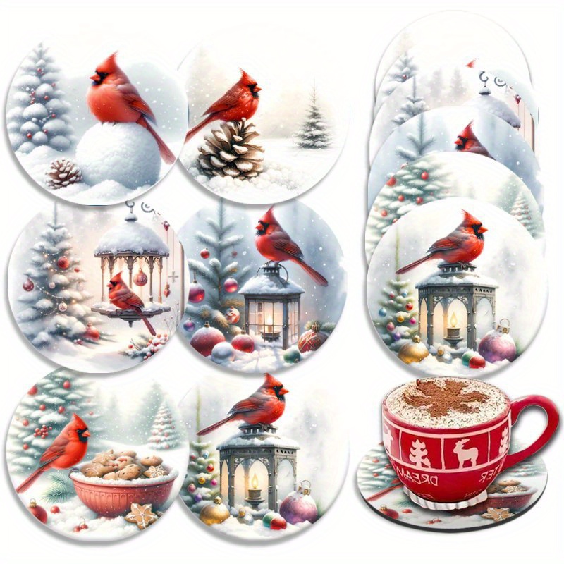 

Christmas In The Snow Acrylic Coaster Set (6pcs) - Red Design, Holidays, Cup Holders For Home & Kitchen, Ideal Gift For