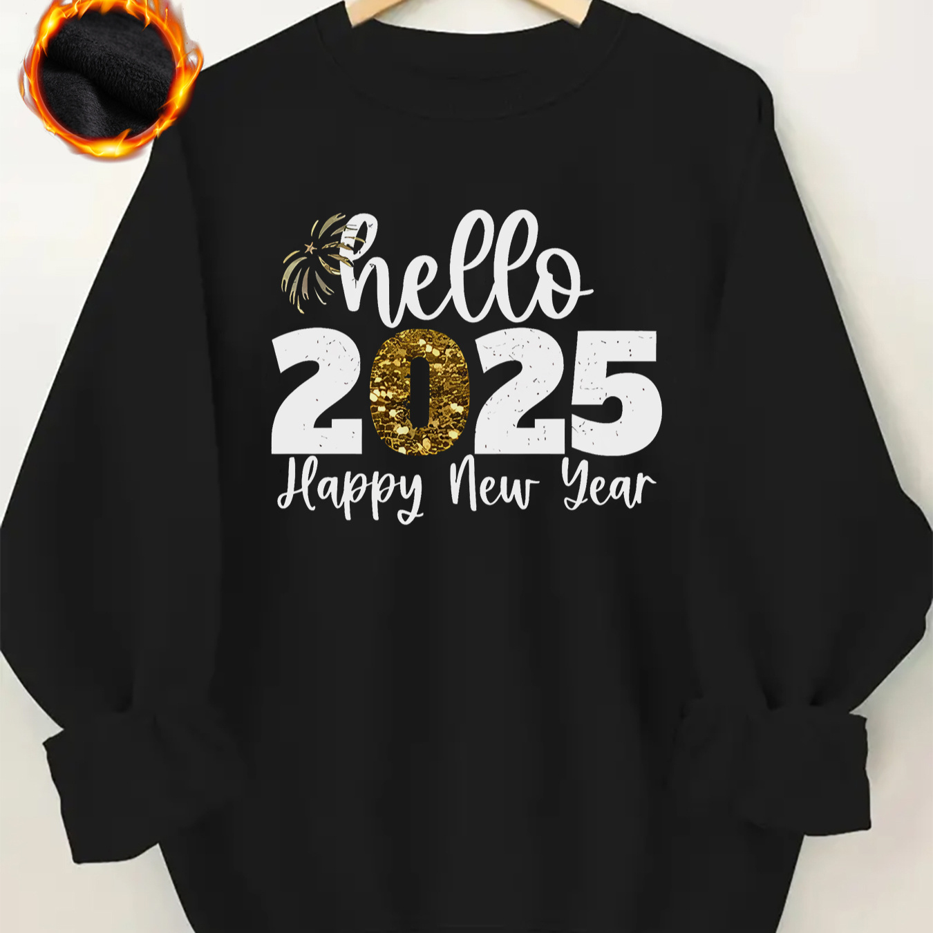 

Hello 2025 Pattern Print, Trendy Casual Long Sleeve Sportswear, Plush Lined, Thickened, For Fall And Winter, Women's Clothing