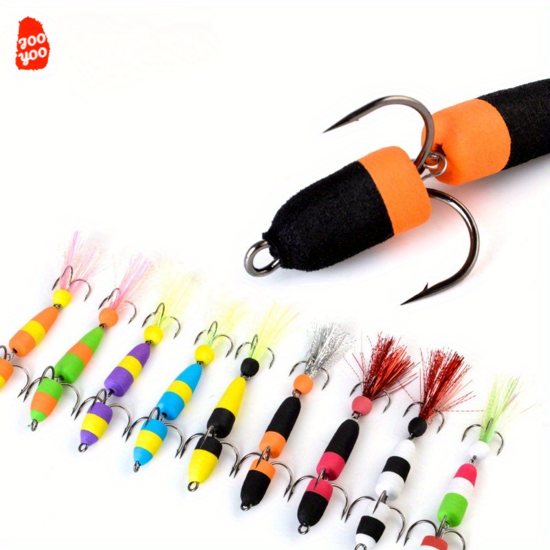 

1pc Color Artificial Foam With 3x Stainless Steel Treble Hooks - Universal Floating Fishing Lure For Perch, Fishhooks Tools With Bug Design