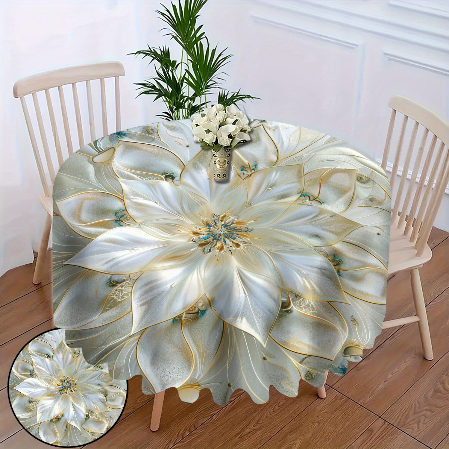 

Elegant Floral Polyester Tablecloth - Machine Made Woven Round Table Cover With Graphic Design For Dining And Living Room Decor - 1pc Polyester100% Protective Dust Cover