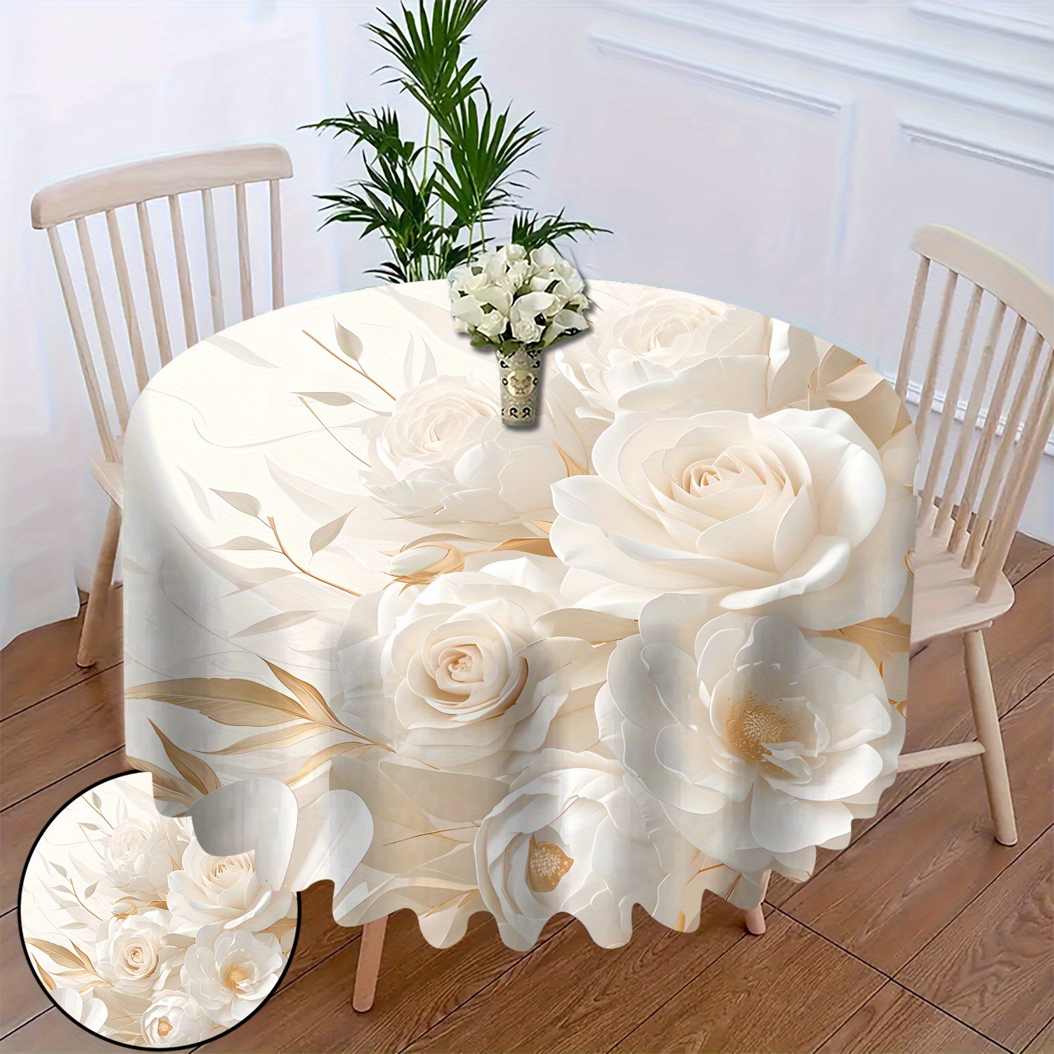 

1pc Seaside Sunset Round Tablecloth - Polyester, Dust-proof, Living Room & Kitchen Decor