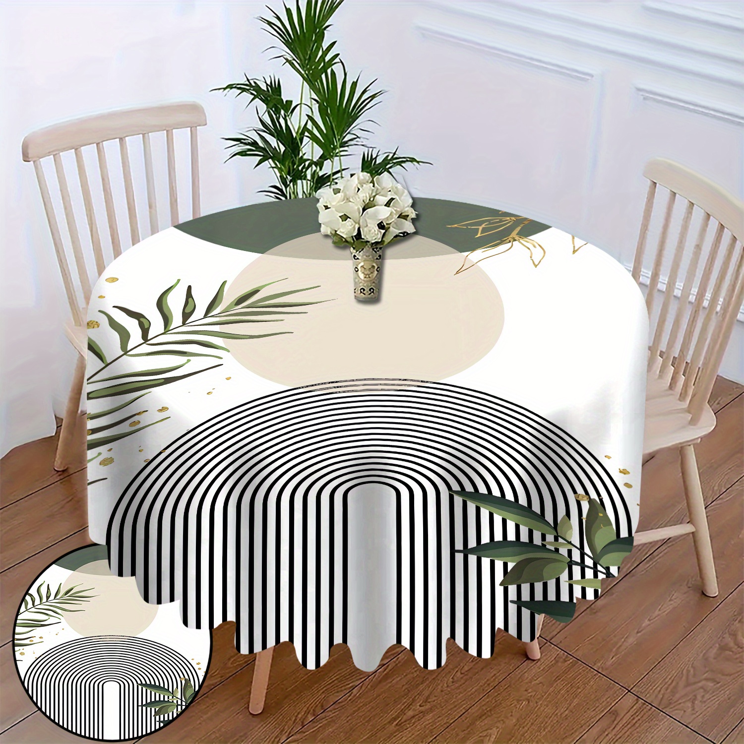 

1pc Round Tablecloth, Polyester Woven, Machine-made, Pattern, Elliptical Stripes And , Home Dining Table Cover, Kitchen And Living Room Decor, Dust-proof Table Protector