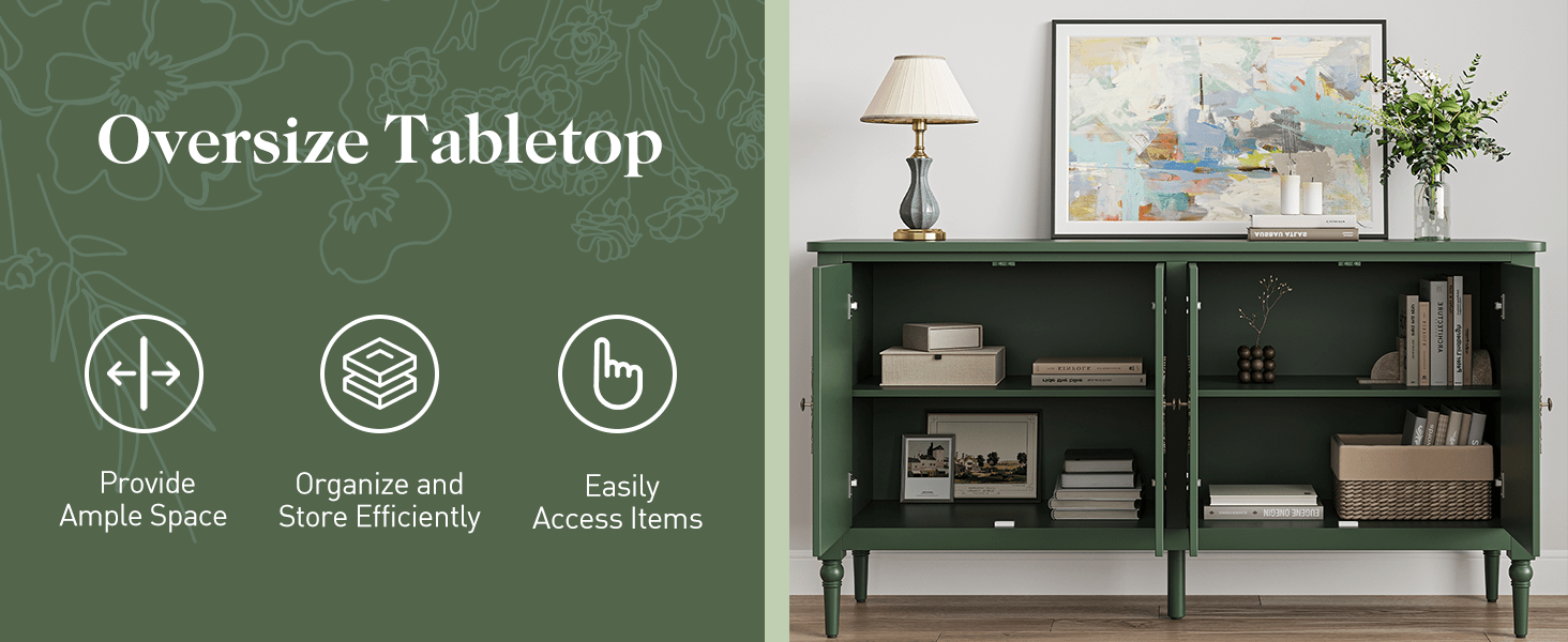 58" Green Sideboard - Mid-Century Modern Buffet & TV Console 13 58-Inch Mid-Century Modern Green Sideboard Overview