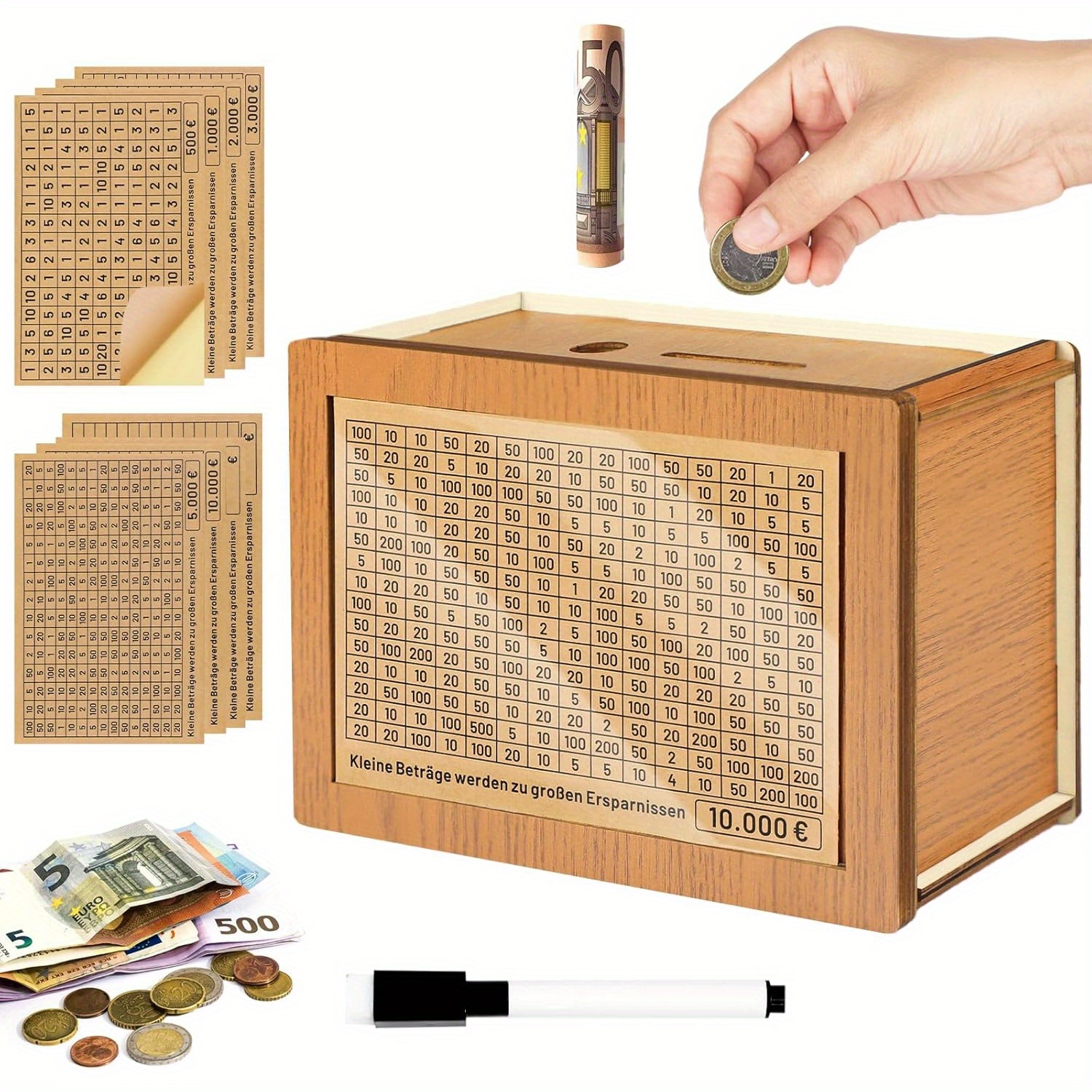 

Vintage Wooden Money Saving Box With Digital Counter - Rectangle Non-waterproof Goalsaver With Clip-on Closure, Multipurpose Retro Money Organizer For Adults