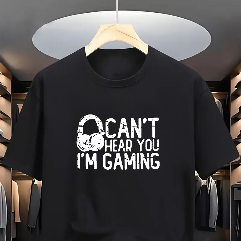 

Men's Casual Gaming Graphic Tee " You I'm Gaming" - 100% Polyester Knit Fabric T-shirt With Crew Neck, Regular Fit, For Summer & Outdoor Activities - Slight Stretch Alphabet Patterned Short-sleeve Top