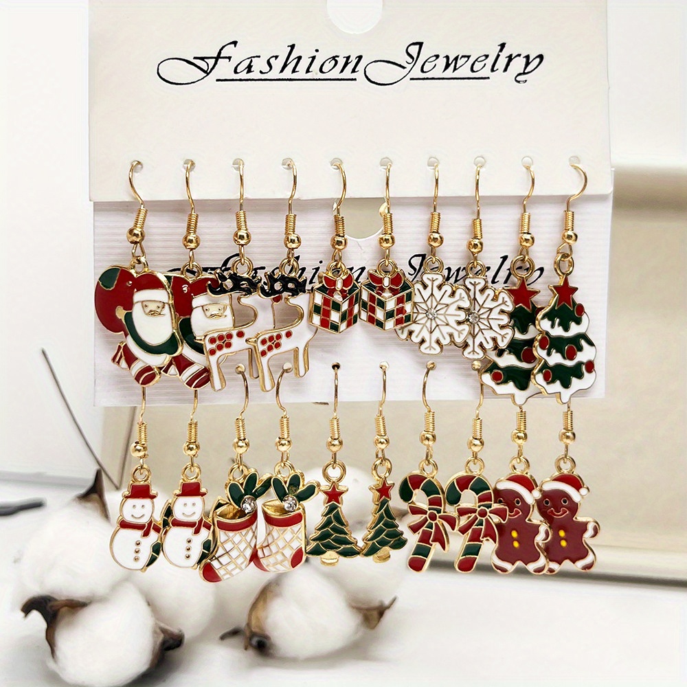 Image of 20pcs Christmas Earring Set For Women - Cute Cartoon Elk, Santa Claus, Tree & Gingerbread Designs - Gift