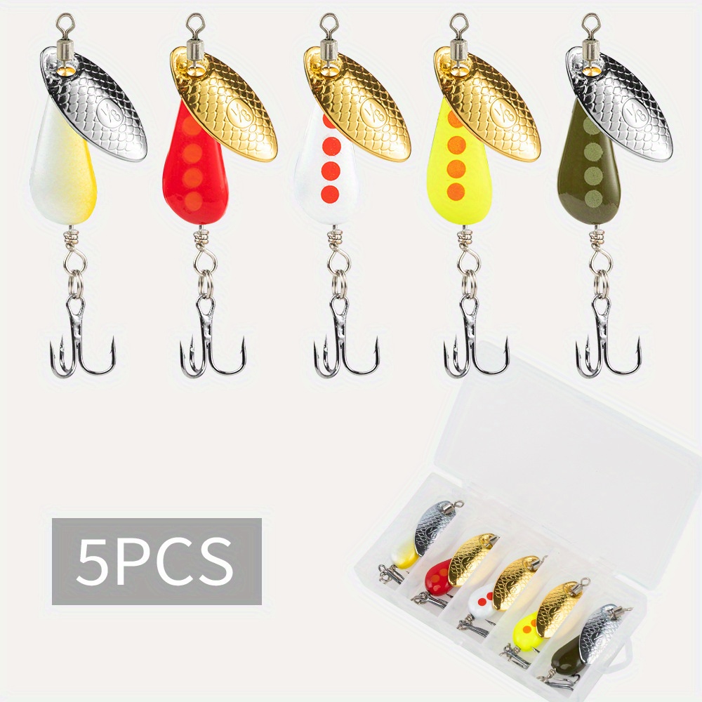 

5pcs Premium Fly Fishing Lures Set - Stainless Steel Spinner Baits With Brass Rotators For Bass & Trout, Mixed Colors