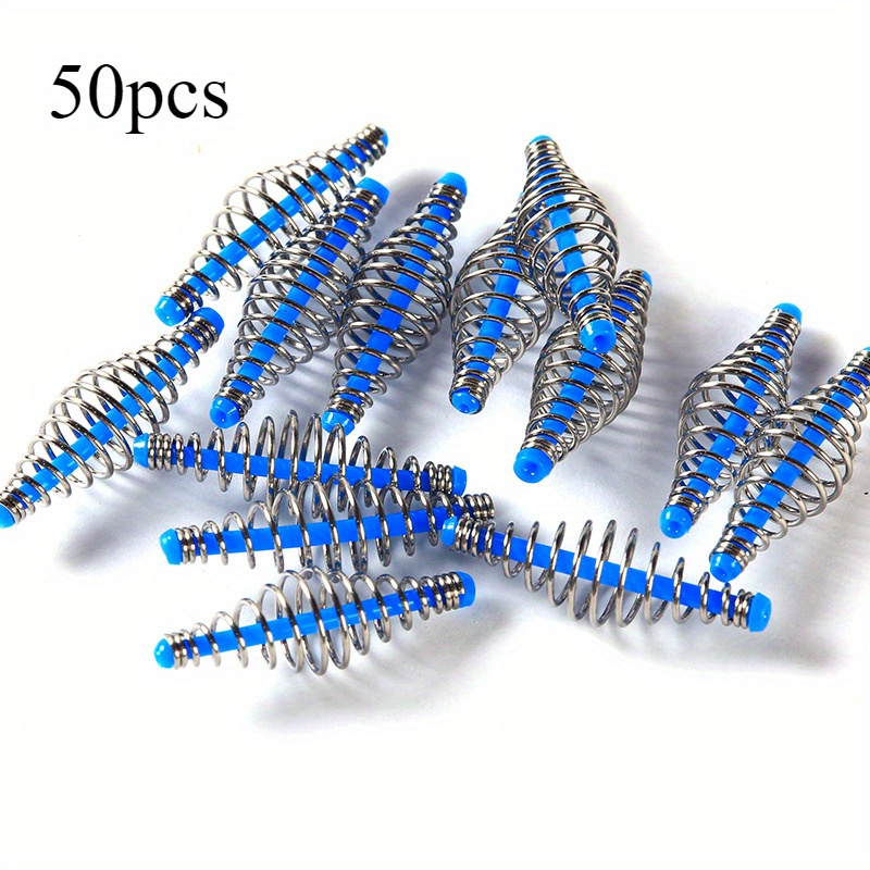 50pcs Fishing Feeder Baits Cage Spring Coils Inline Feeder Metal Baits Thrower Feeder Fishing Spring Feeder Baits Cage Lures Cage