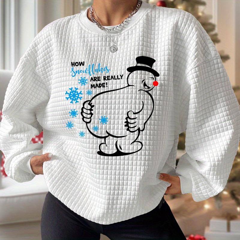 

Women's Christmas Snowman Print Sweatshirt - Casual & Stylish, Long Sleeve Crew Neck Pullover For Fall/winter, Christmas Decor