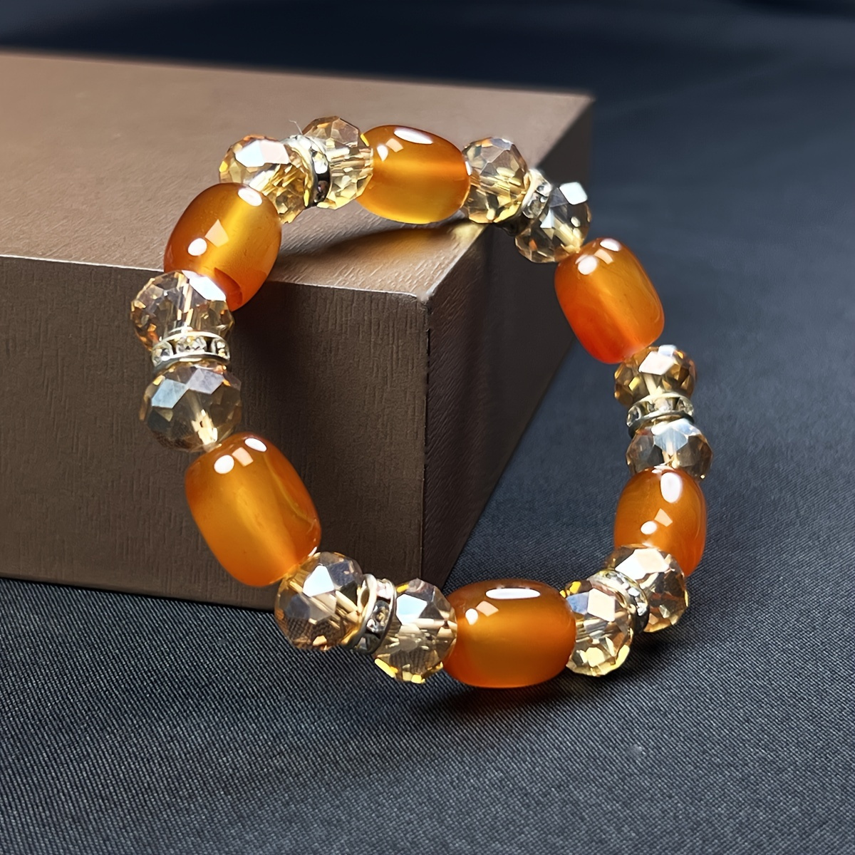 Boho Tribal Orange Agate Beaded Bracelet Couples Gift