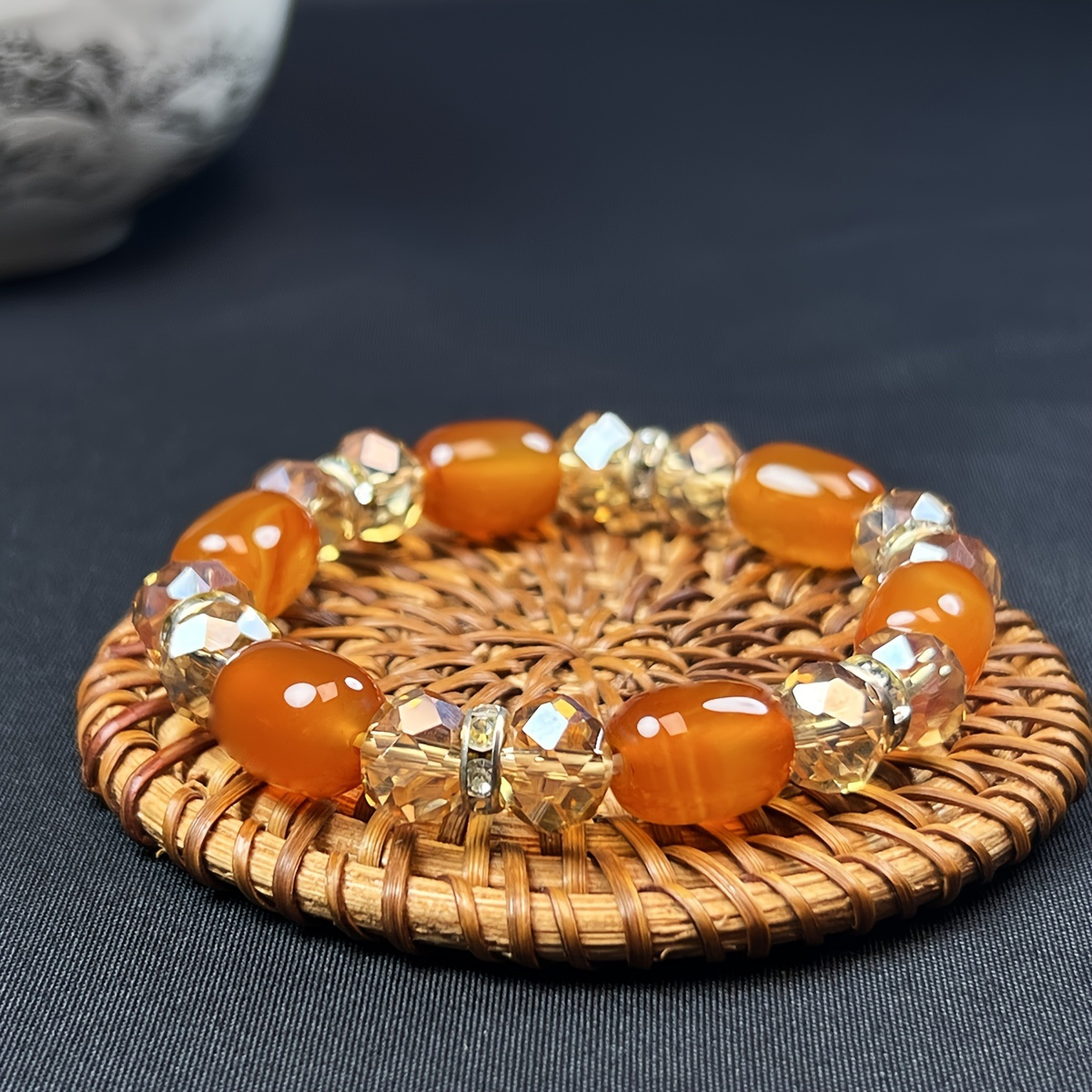 Boho Tribal Orange Agate Beaded Bracelet Couples Gift