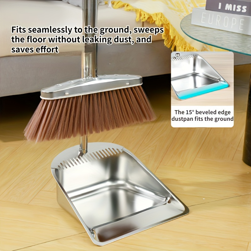 2  hand brooms and dustpan set with teeth   36 41in sweep combo for household cleaning ideal for living room bedroom bathroom kitchen patio hard floor compatible cleaning supplies cleaning tool details 1