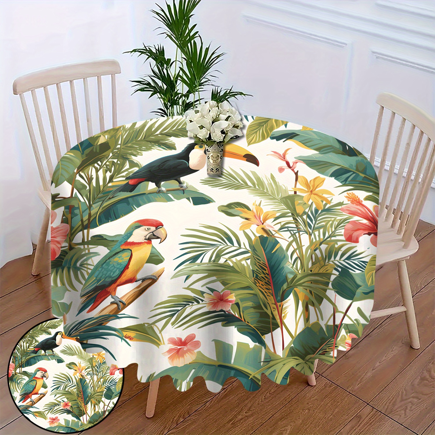 

1pc Nappe de Salon avec Motif Feuille d'Arbre et Fleur pour Table Basse, Nappe Décorative Ronde Anti-Poussière pour