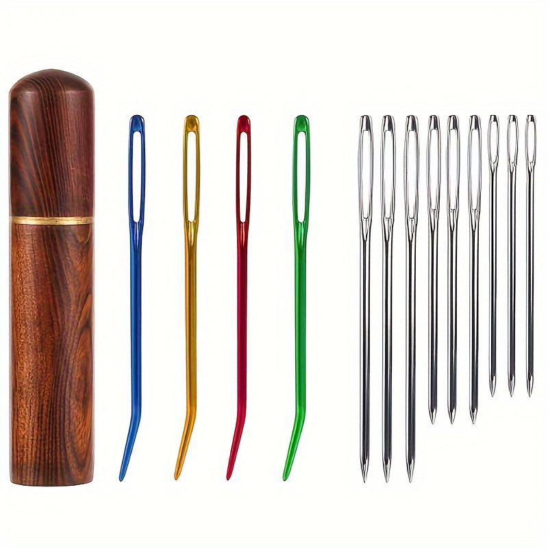 

13 Sewing Set: And Pointed Steel , Suitable For , Embroidery, Crochet, And Darning Projects - Includes Wooden Box And