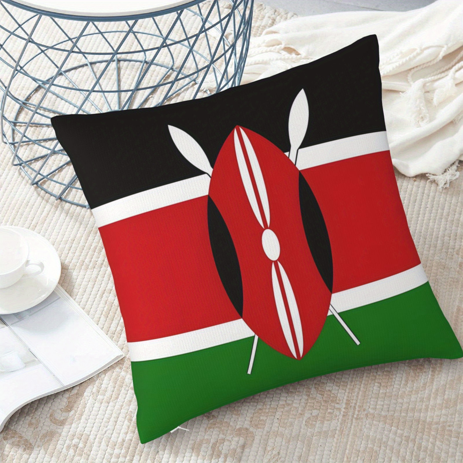 

1pc Xmsj Retro Kenya Flag Pillow Cover 18x18in, Double-sided Print, Geometric Pattern, Polyester, Knit Fabric, Zipper Closure, Machine Washable, Living Room Bedroom Decor