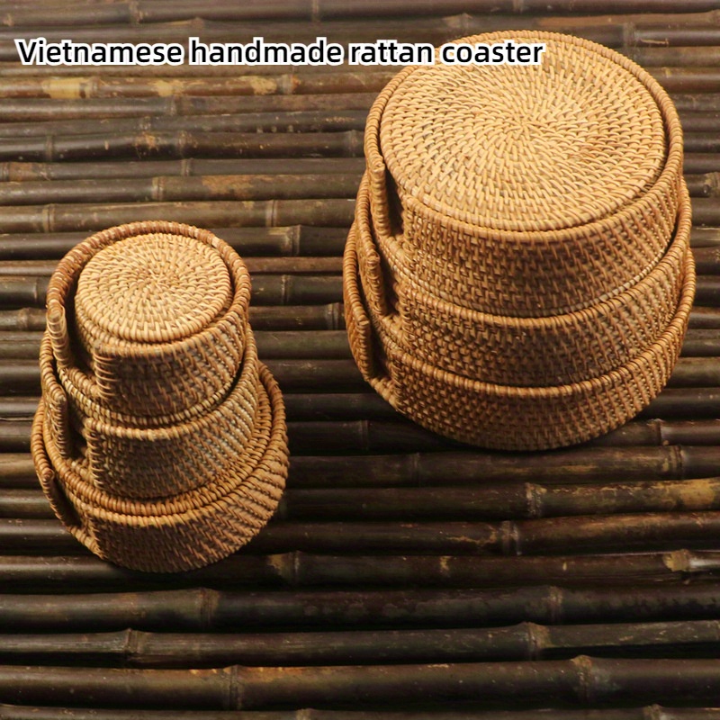 

Handcrafted Vietnamese Rattan Coaster - Bamboo Woven Insulation Mat For Tea Cups, Bowls & Plates | Table & Pot Pad