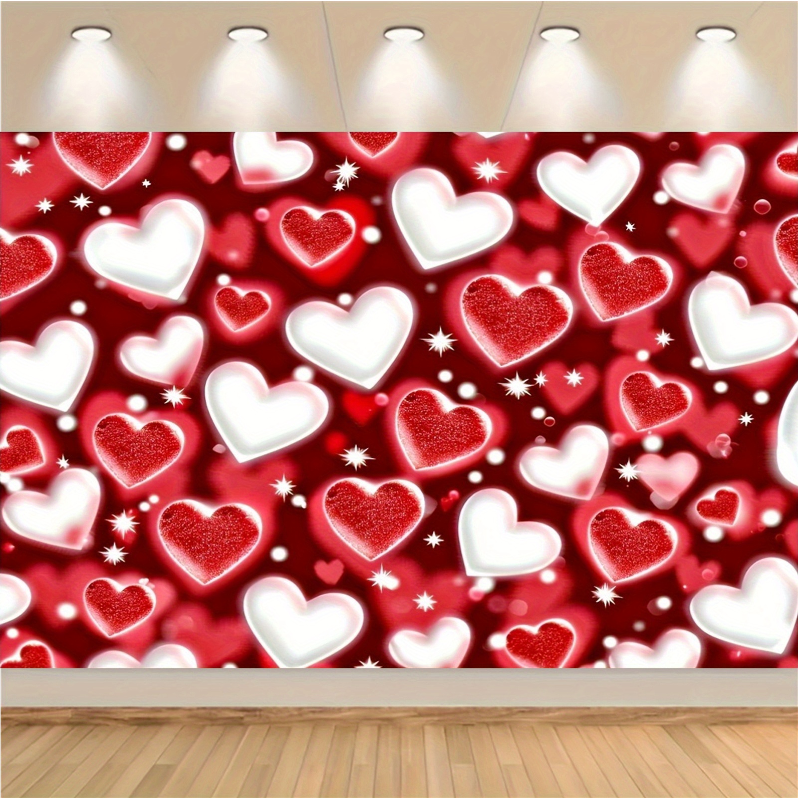 

1pc Valentine's Day & Birthday Red Heart Photo Backdrop - Retro 90s-inspired, Multi- Polyester Banner With White For Photo Booths, Studio Decorations & Parties, Valentines Decorations