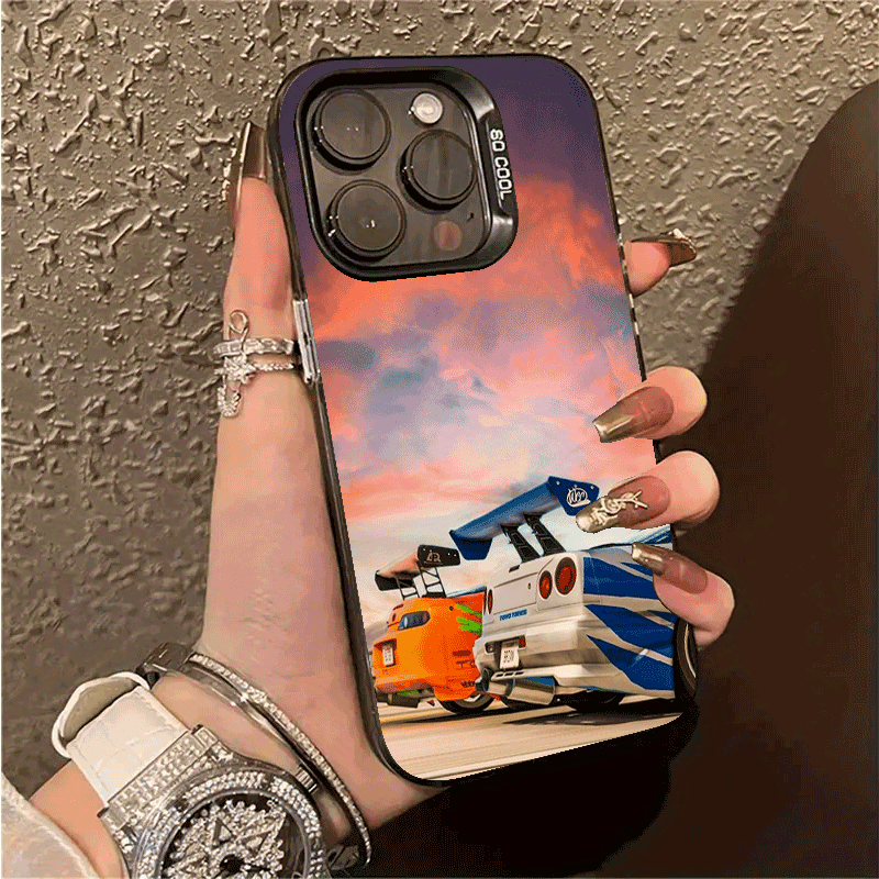 

Car Pattern Colored Silvery Ins For Iphone 16pro Max/15pro/14plus/13/12/11/xs Max/xs/xr/8/7 - Vintage Aesthetic, High-end Gradient Frosted , Design